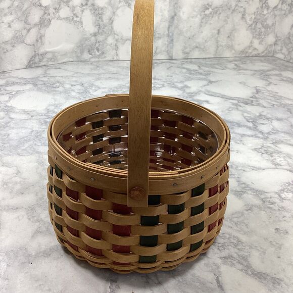 Vintage Longaberger Christmas Caroling Basket Red Green Round Protector 2003 - Picture 3 of 11